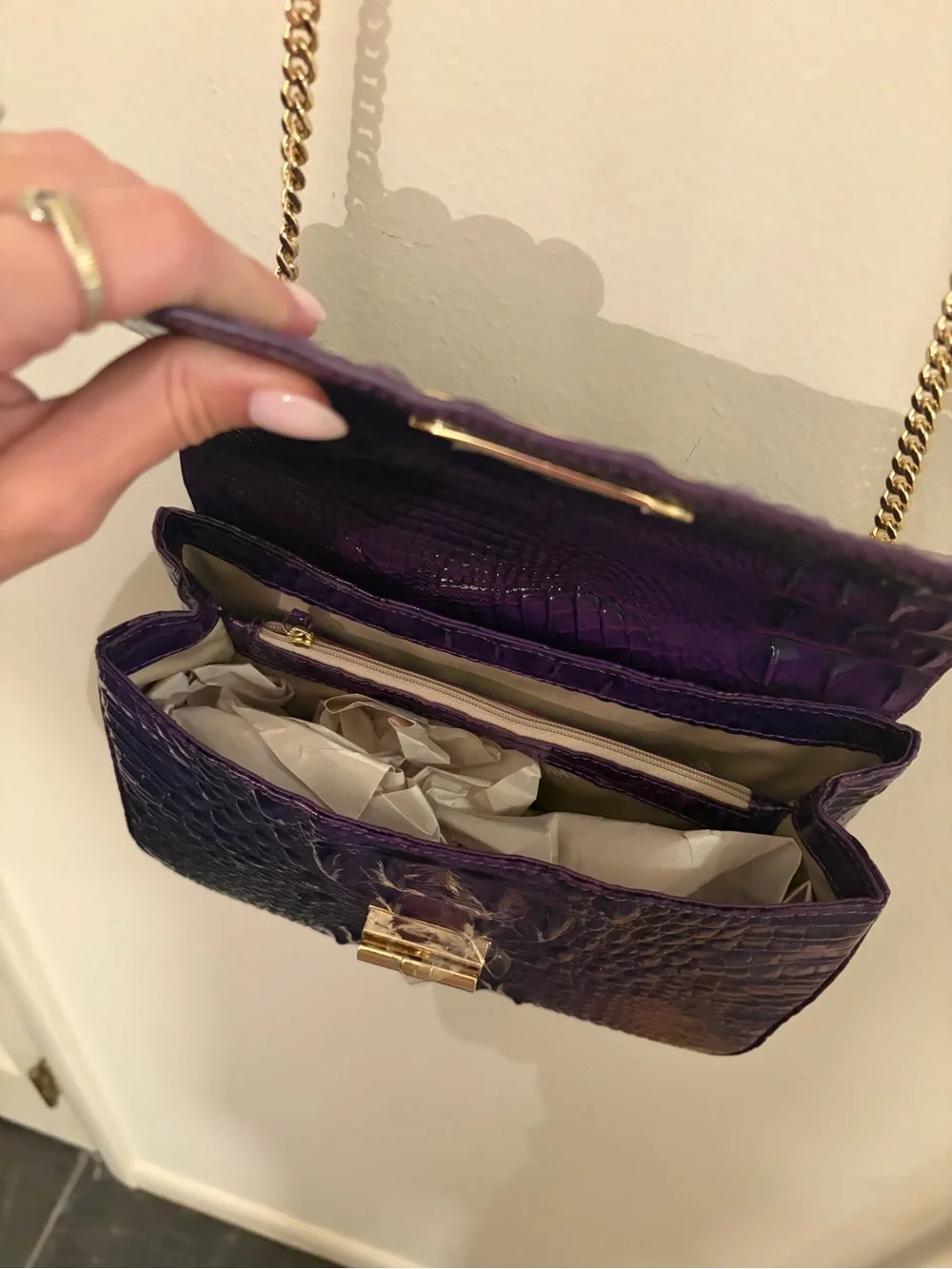 Brahmin Rosalie Royal Purple Croc-Embossed Chain Crossbody